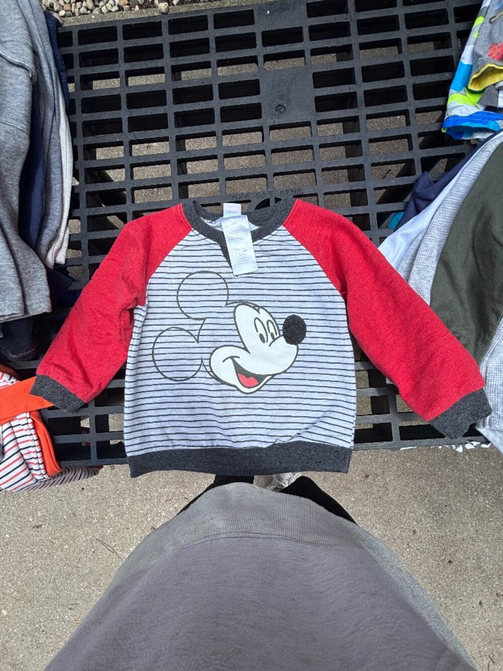Disney Mickey Mouse Boys 24M Sweatshirt | Red Gray Striped Pullover